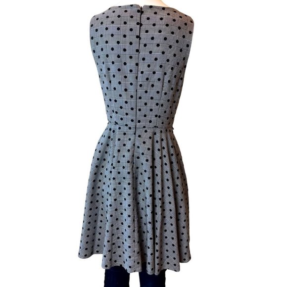 Elle Womens Fit & Flare Dress Polka Dots Boat Neck Back Zip Gray Black Size 4 - Picture 4 of 9